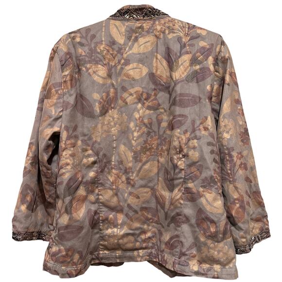 Chicos Beaded Jacket Size 2 US L Brown Netted Open Front Sequin Overlay FLAW - Picture 2 of 7